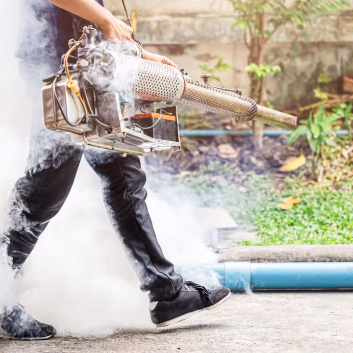 Cedar Hill Pest Control A pest control professional using a fogging machine to eliminate mosquitoes, symbolizing the effectiveness of pest control in Cedar Hill for residential areas.